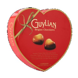 Guylian Hazelnut Pralin Filled Chocolate Hearts in heart shaped gift box 105g