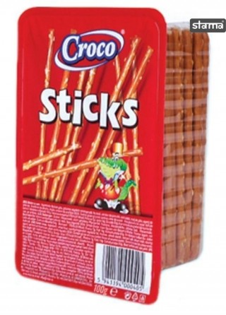 Croco Salted STICKS 100g tray red carton