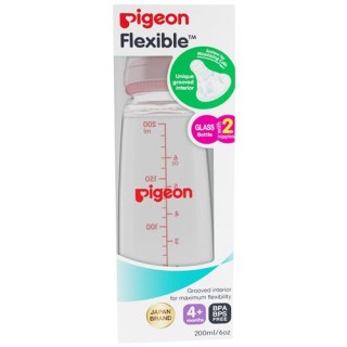 PIGEON GLASS FEEDING BOTTLE WITH ADD NIPPLE M PALE PINK 200 ML (78688 NEW)